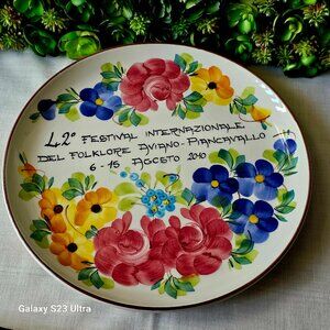 Rivignano Hand-painted floral large ceramic wall plate made in Italy